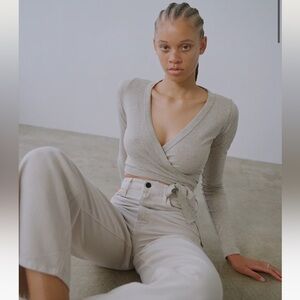 OZMA Dance Wrap Top, Regen Silk Noil Jersey, Heather Grey